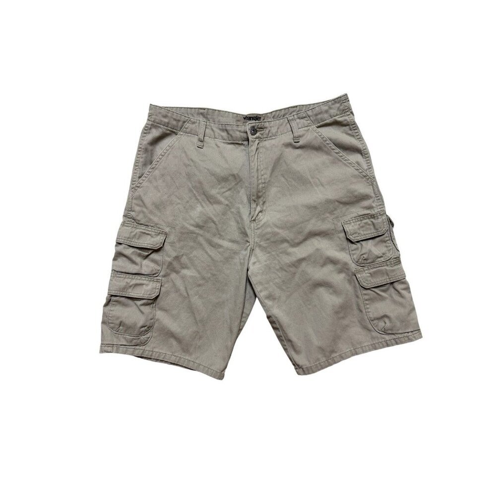 Wrangler Authentics Cargo Shorts Mens 34 Khaki Cotton Utility 10in Inseam